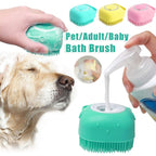 Cepillo de silicona con depósito de champú para baño de perros y gatos