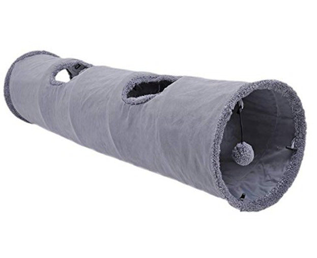 Túnel plegable para gatos en color gris con tres entradas