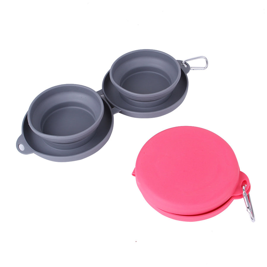 Comedero doble plegable de viaje para perros y gatos
